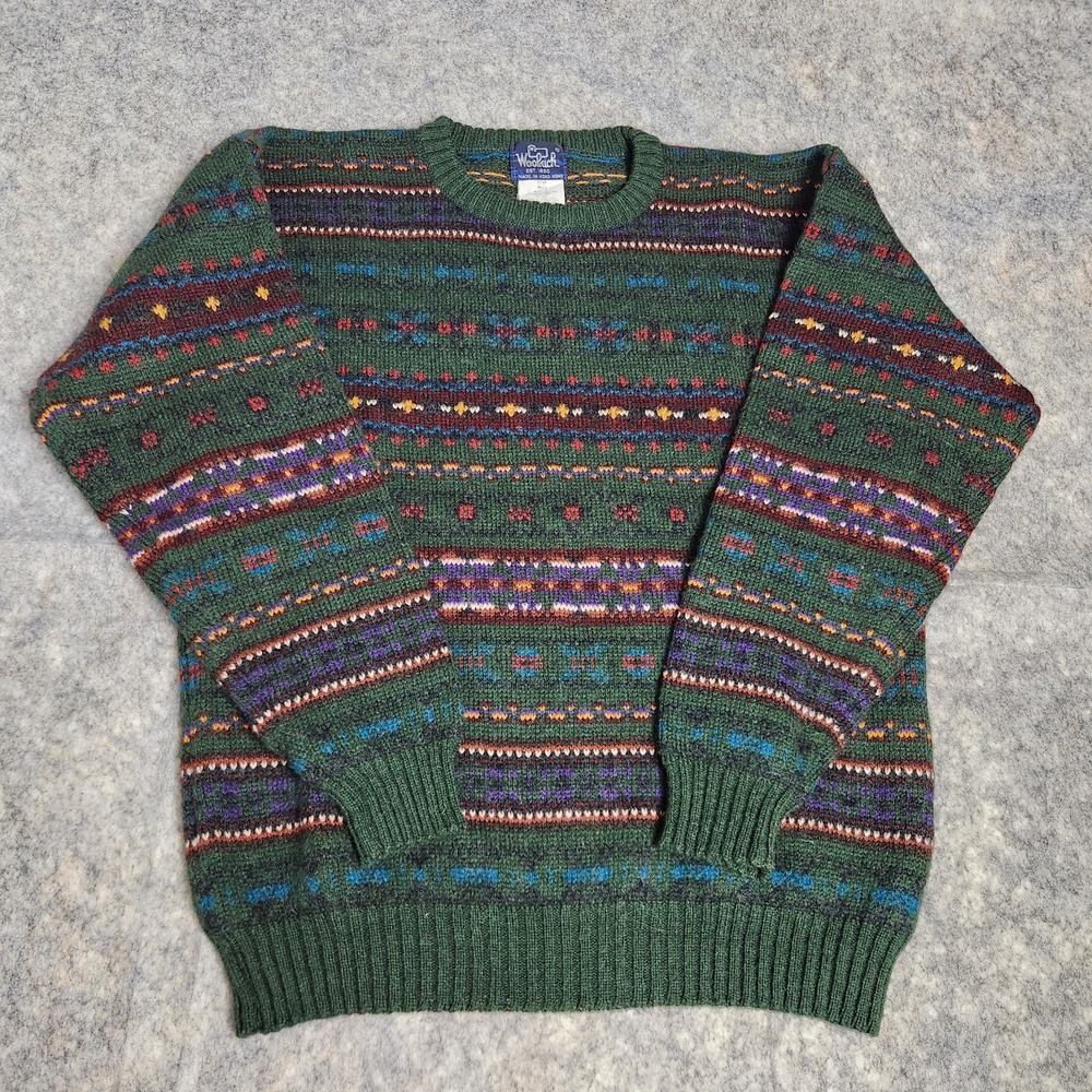 Woolrich‎ All Pure Wool Sweater Men L VTG 80s Multicolor Fair Isle Geometric
